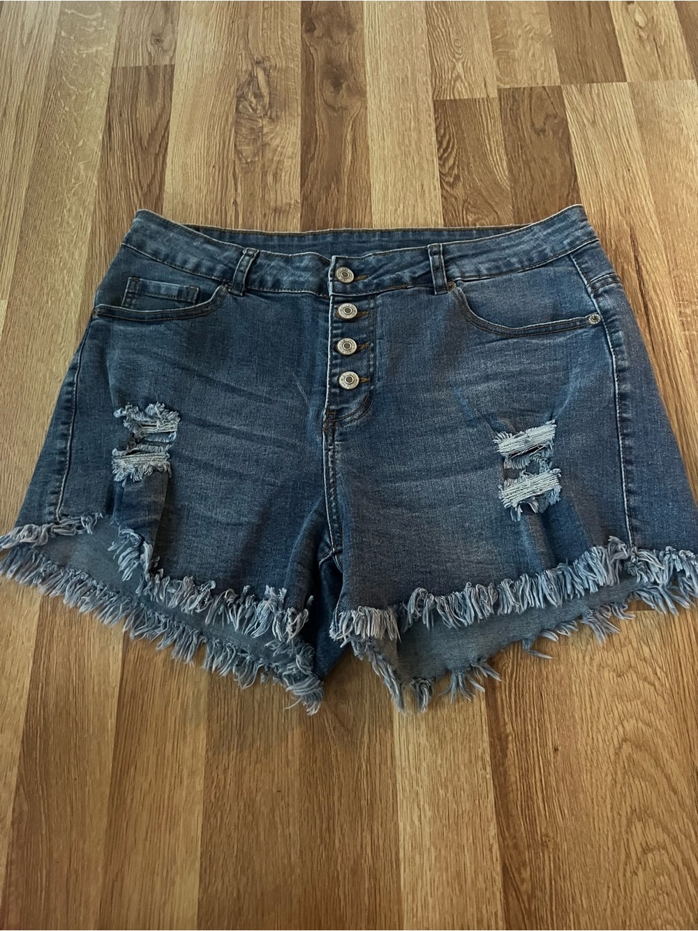 Dark Wash Distressed Denim Shorts - Blue